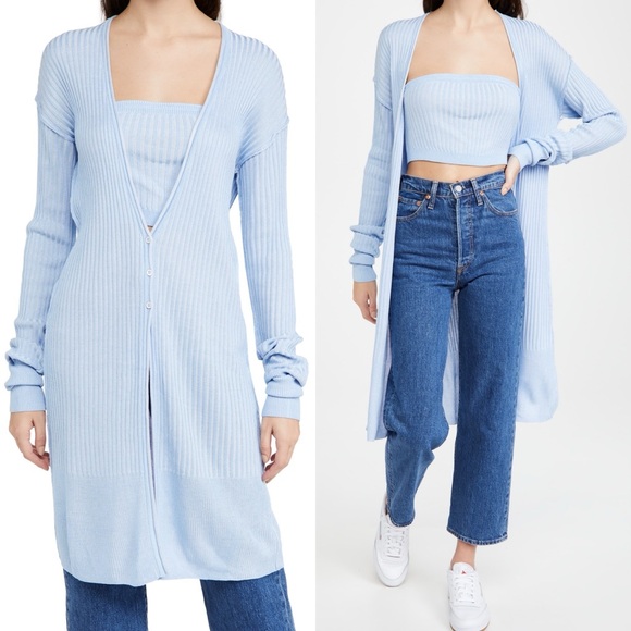 NWT Free People Carly Cardi Cardigan Crop Top Two Piece Set Blue - Picture 9 of 9